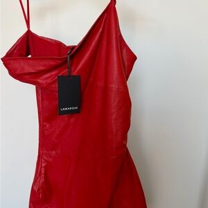 Lamarque One-Shoulder Red Leather Cocktail Dress
